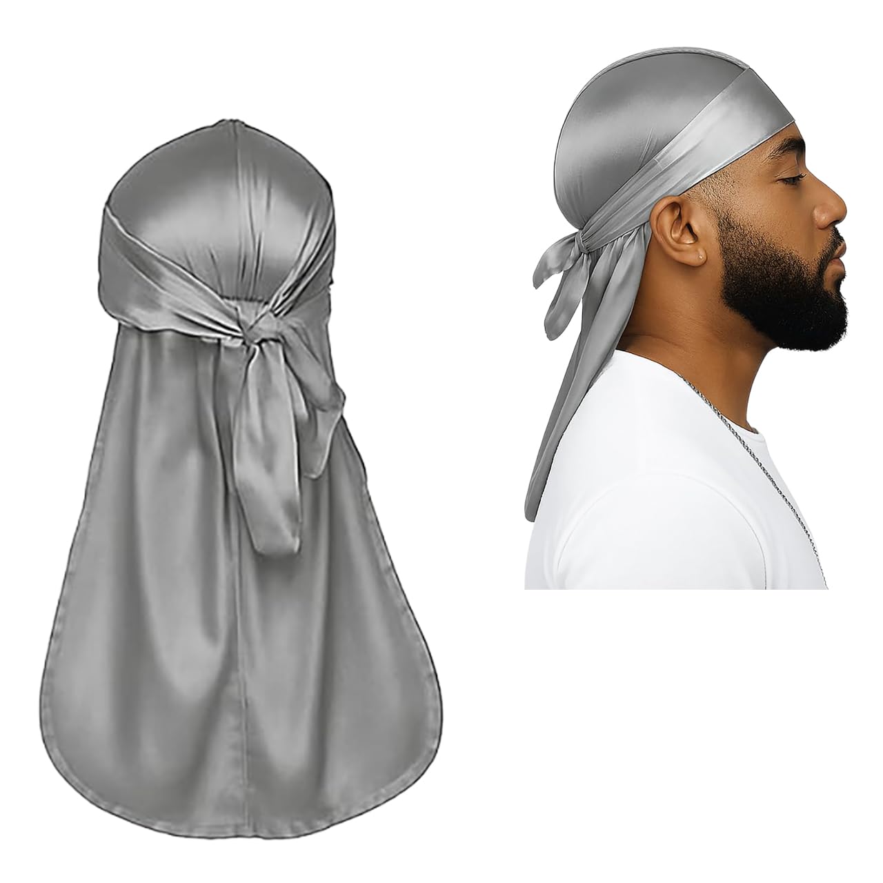 

[Audio Fan] Silky Durag Pack Men s Women s Wave, Premium Satin Deluxe Durag Gray