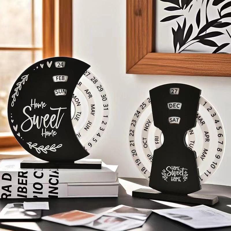 Perpetual Calendar, Wooden Disc Perpetual Desk Calendar, Wooden Disc Calendar, Manual Rotating Wooden Block Calendar For Home