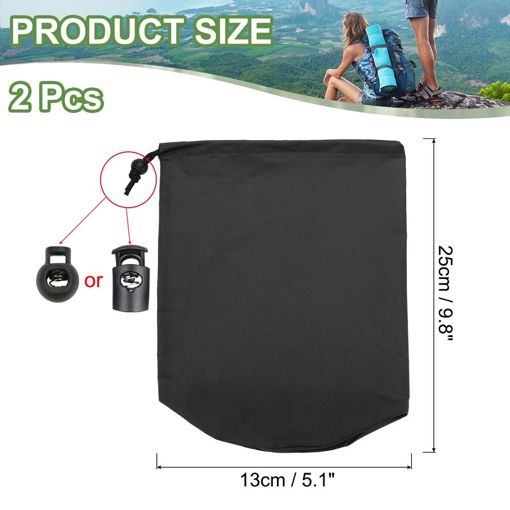 PATIKIL Set of 2 Stuff 13 x Storage Bag for Hot Black Bags, 25cm, Waterproof, Lightweight, Drawstring, Hiking, Fishing, Beach, Swimming, Springs,