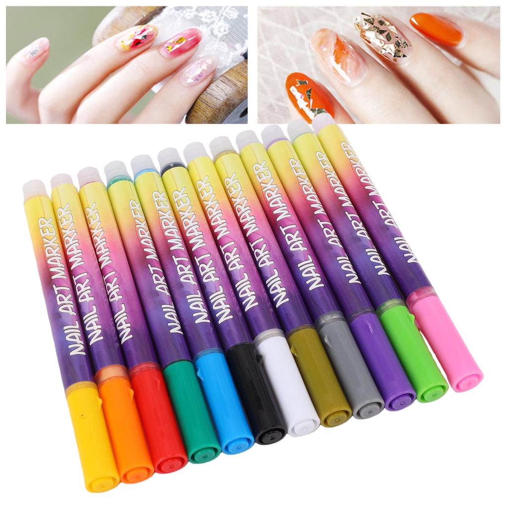 12 Kleuren Nail Art Pen Set Sneldrogend   Duurzame Kleuren Manicure Nagellak Pen voor Beginners