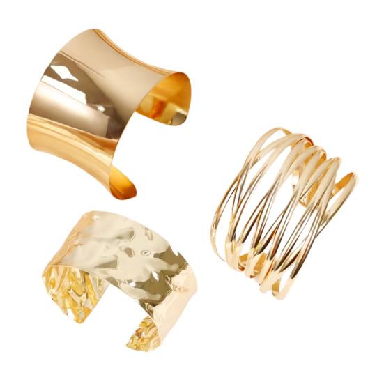3Pcs/Set Arm Bracelets, C-Shaped Adjustable Open Bangles, Metal Electroplated Stackable Arm Cuffs, Metal Electroplated Bracelets for Women