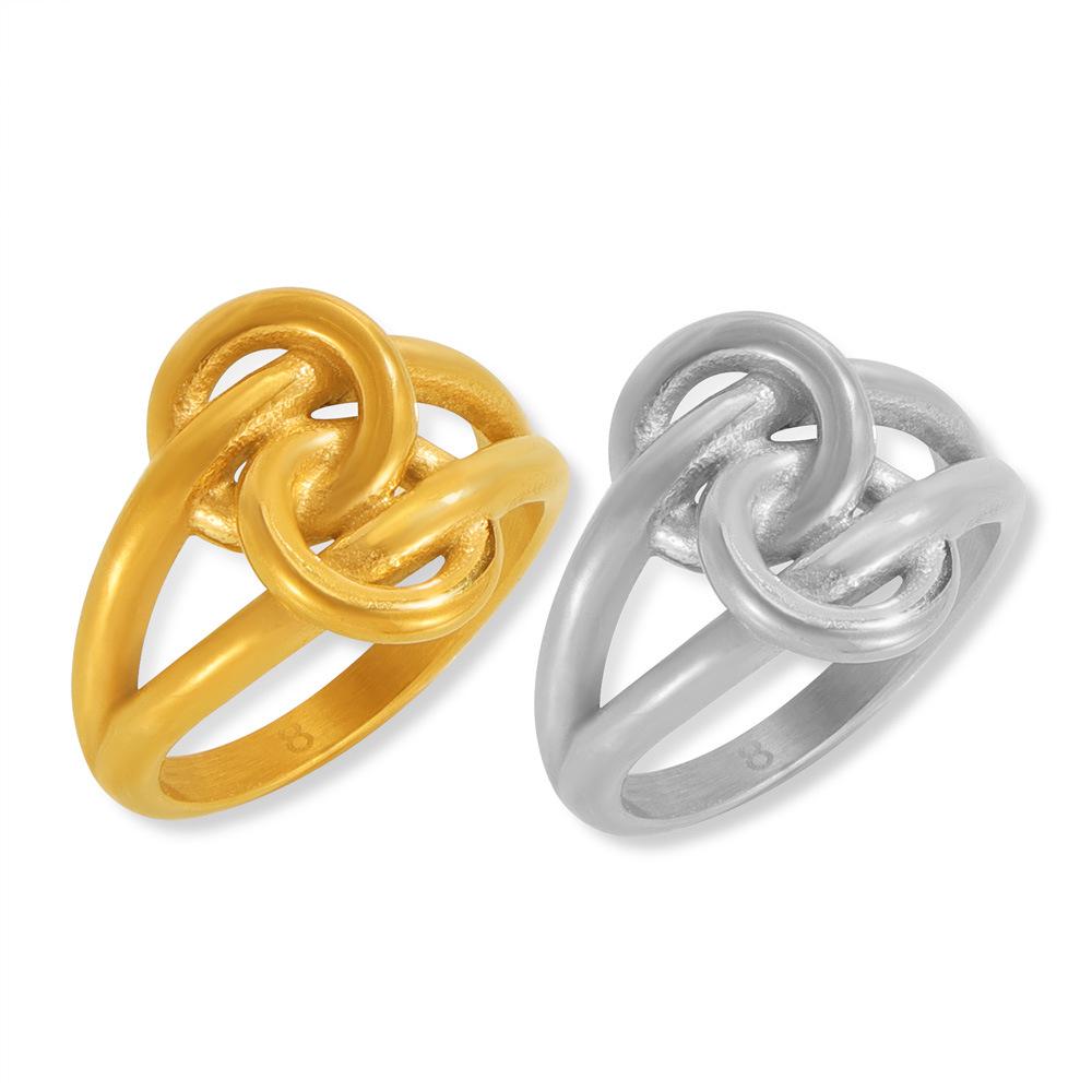 Unique Interlocking Double-Layer Hollow Design Gold-Plated Titanium Steel Ring