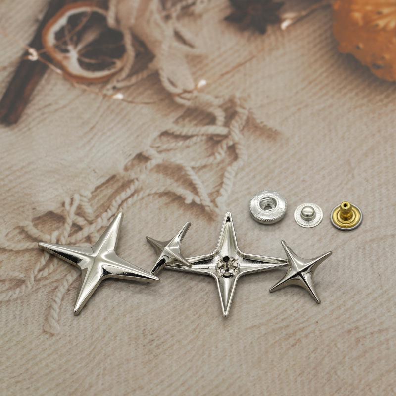 Four-pointed Star Snap Button Jacket with Cross Flower Decoration