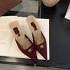 Sexy Pantofle s teplou plyšovou podšívkou a špičatou špičkou Dámské 2024 Podzim Luxusní design s kovovou špičkou Nízký podpatek Mules Boty pro ženy Plyšové mokasíny