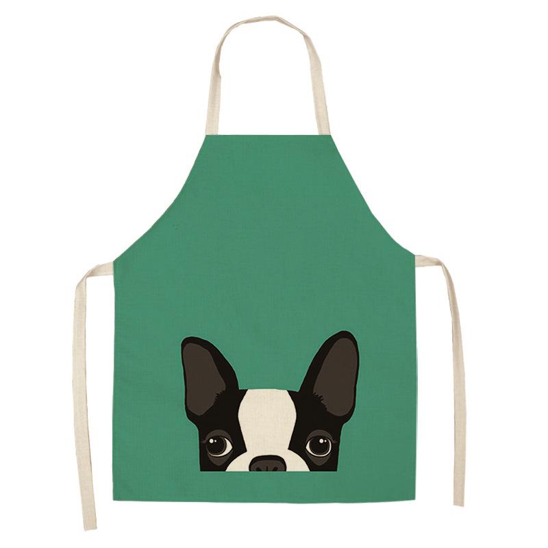 1 Stück niedliche Cartoon-Hundekatze bedruckte Küchenschürzen aus Baumwolle und Leinen für Zuhause, Küche, Backen, Café, Reinigungszubehör