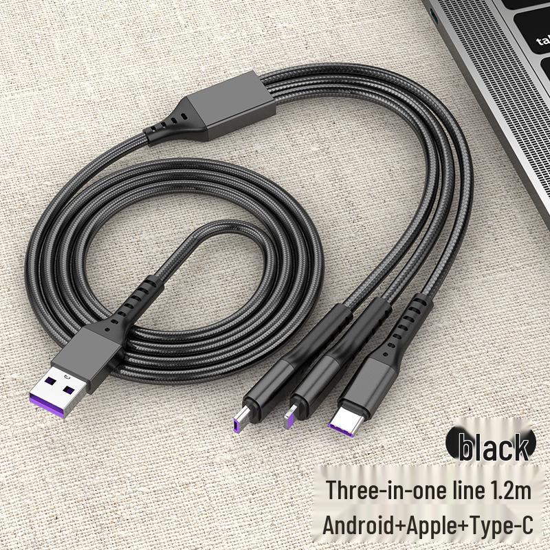 66W 3-in-1 Braided Fast Charging Cable for Apple, Android, Type-C, Huawei Phones