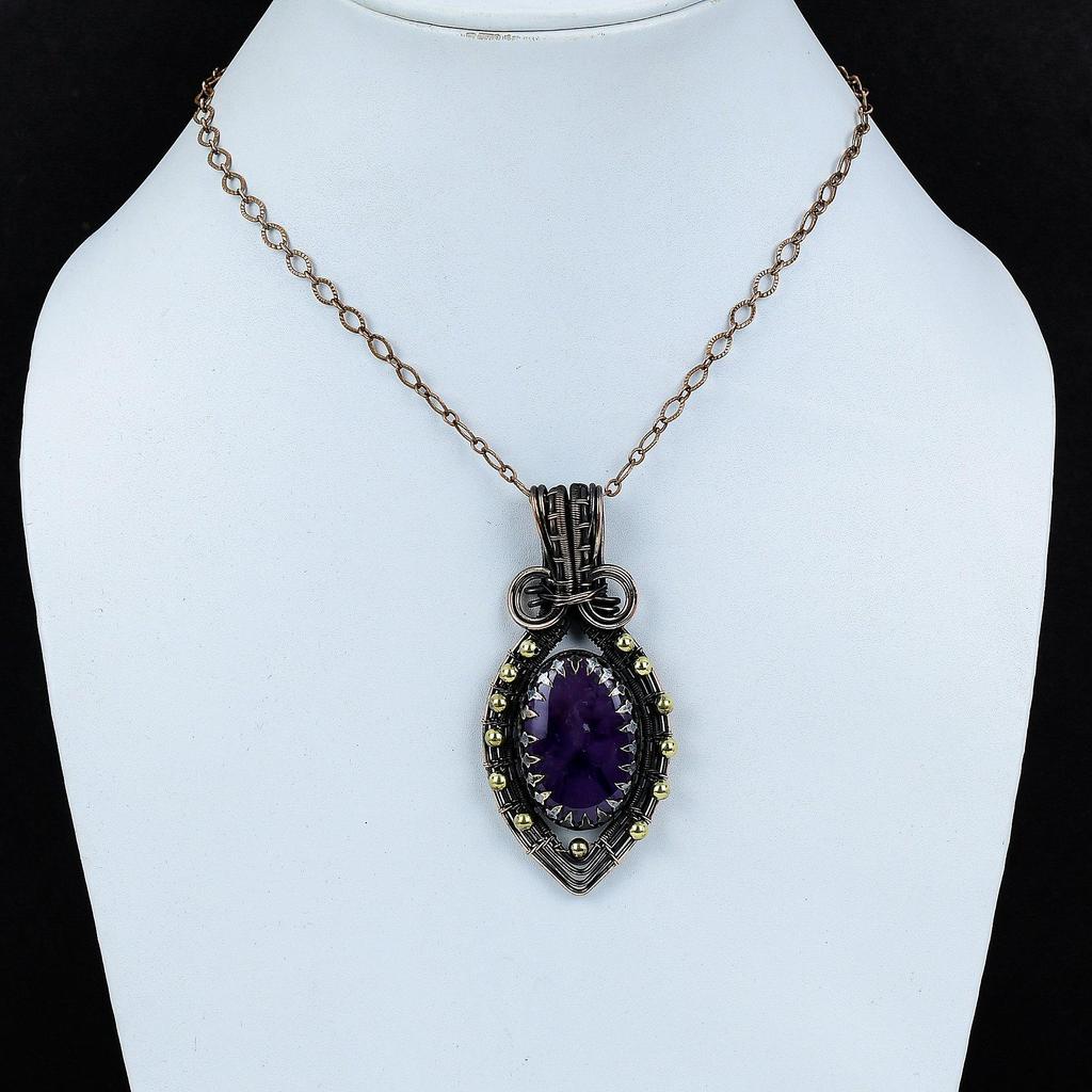 Bijuterii unice de ametist cu sârmă de cupru pur cu pandantiv lucrate manual