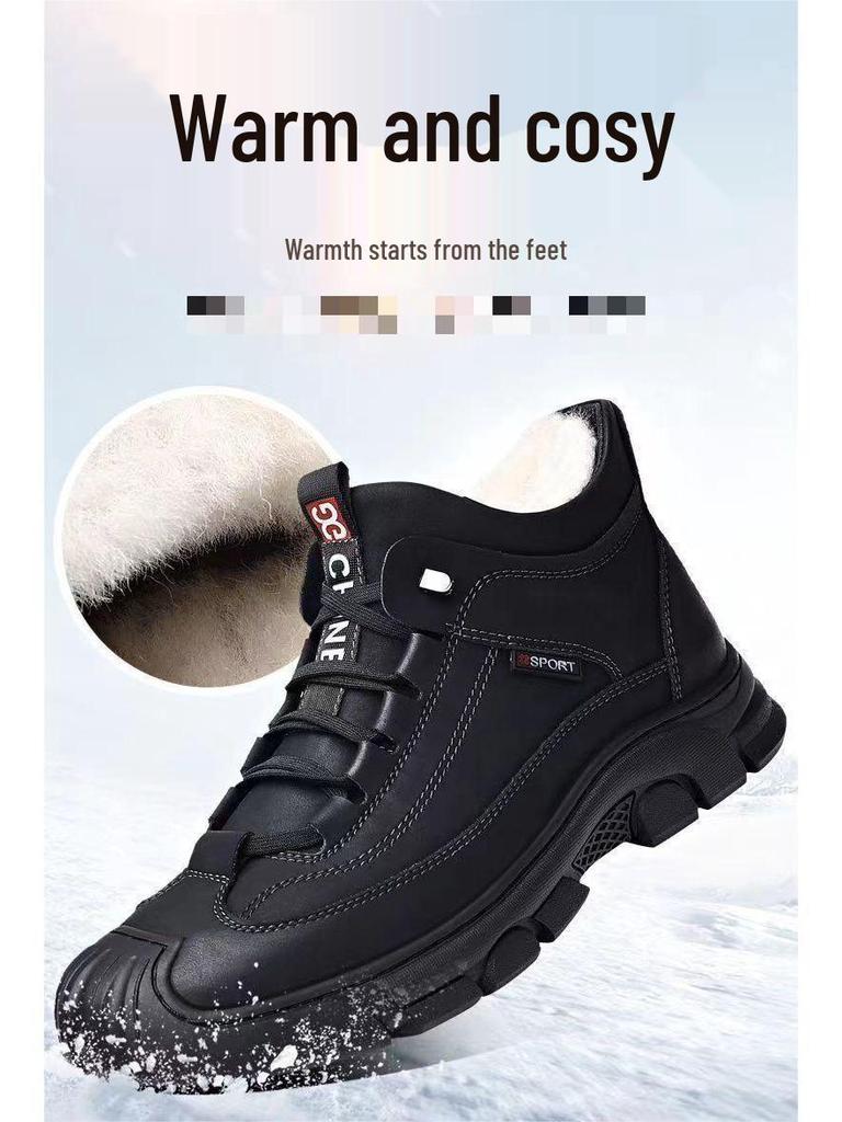 Men's Winter Thick Velvet Slip-On Leather Shoes for Middle-Aged and Elderly