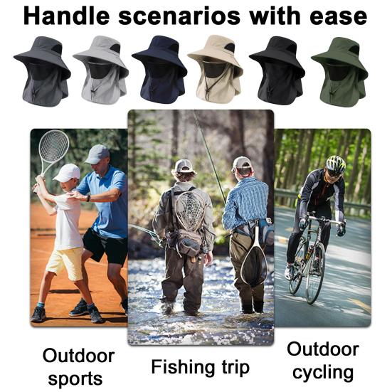 Wide Brim Sun Hat for Men Women Quick Dry UPF 50+ Fishing Hat with Face Guard And Neck Flap for Outdoor Hiking Travel Beach