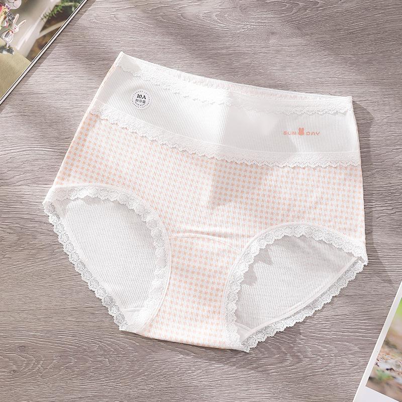 Plus Size Women Spring and Autumn Pure Cotton Stitching Lace 10A Bacteri Resistant High Waist Breathable Briefs