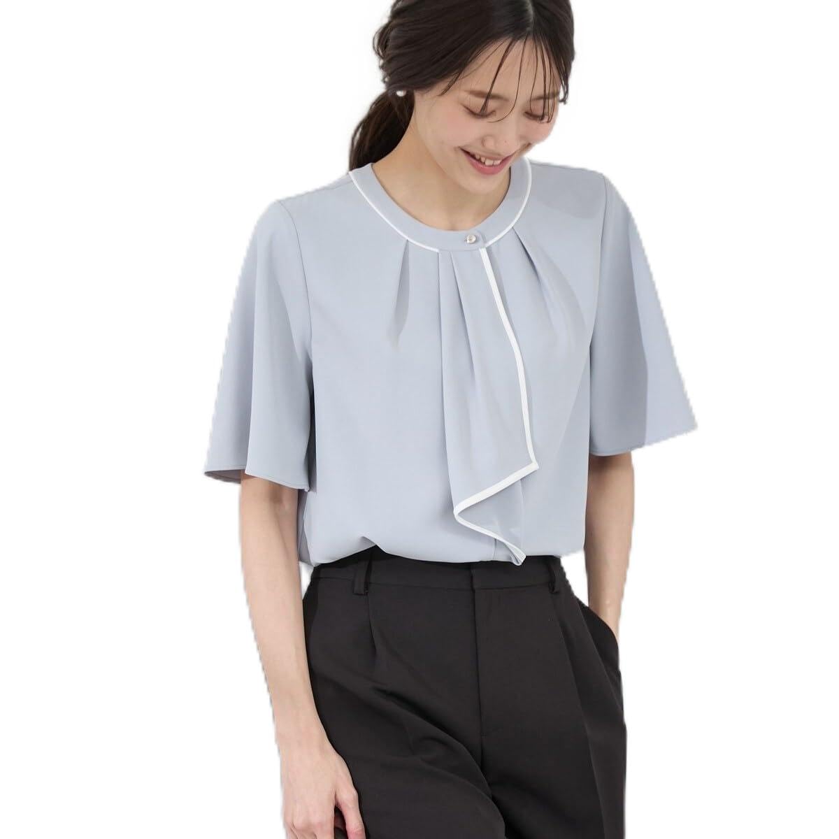 

Блузка саксовая [ROPE PICNIC] [Размер только для веб-заказа] Однотонная блузка с полурукавом в стиле галстука-бабочки/для работы, женская, (48)