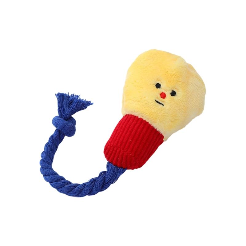 

Lovely Bulb Design Pet Cotton Rope Chew Toy Squeaky Plush Teether Chewing Toy Help Teeth Cleaning Bonding Activity жёлтый
