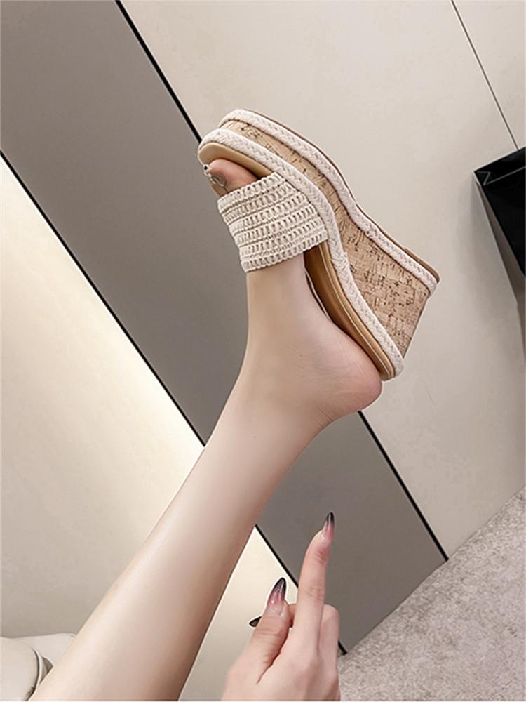 Eilyken New Design Weave Square Toe Platform Wedge Slippers Woman Slide Shoes Fashion High Heels Summer Zapatos De Mujer