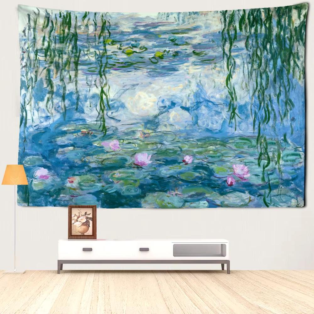 

VIKAMA Summer Monet Water Lily Art Tapestry Hd Living Room Bedroom B&B Background Wall Room Decoration 73x95cm(2.4x3.1FT