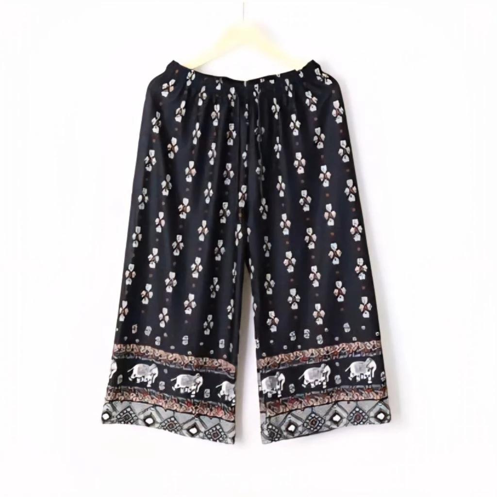 Long Loose Leg Elephant Pants Adjustable Elastic Waistband Strap Women Men Unisex Print Thailand Casual Streetwear Beach Summer Bohemian Retro Vintage