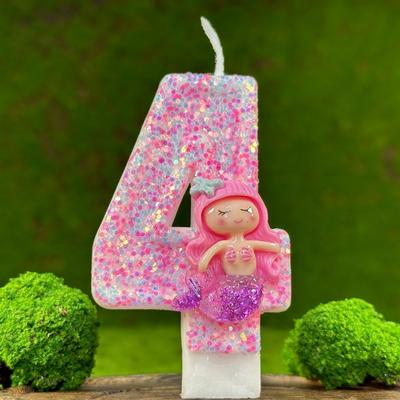 Creative Cake Number Birthday Candle Pink Mermaid Birthday Party Handmade Decoration