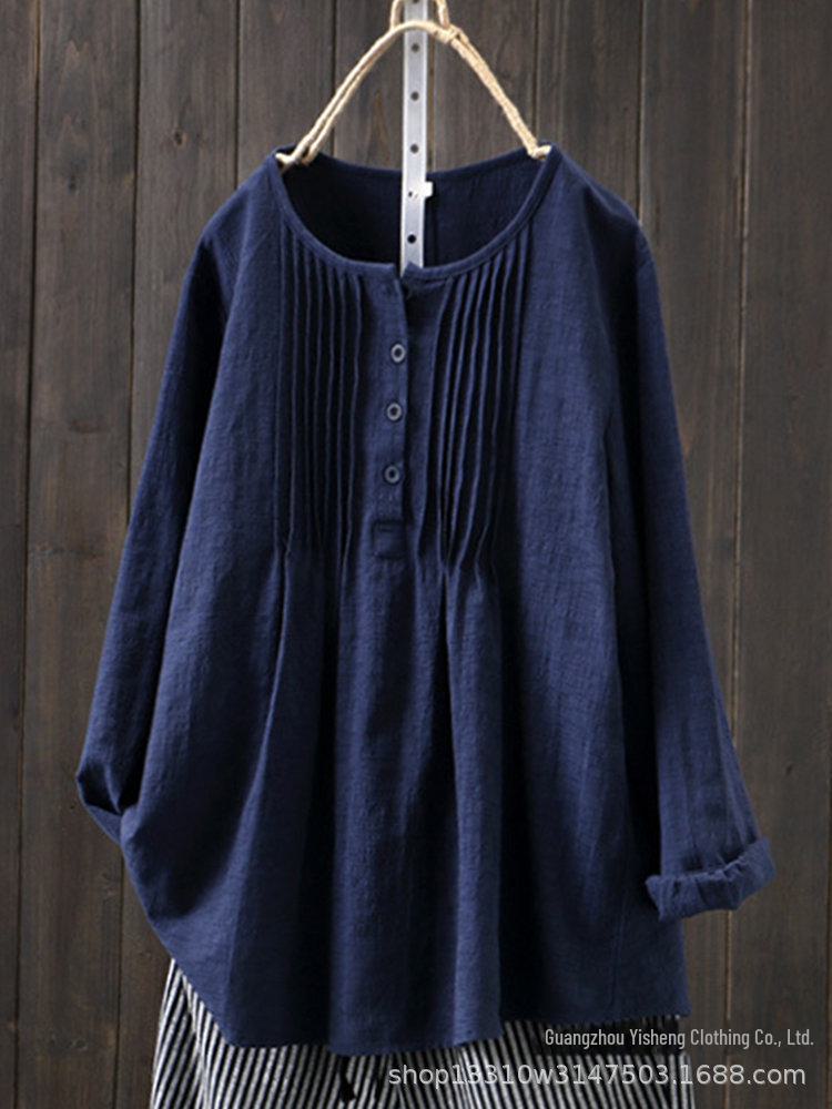 

2024 Новая женская свободная рубашка из хлопка и льна с длинным рукавом большого размера 2XL