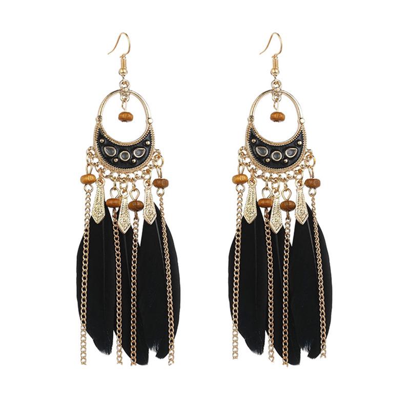 Bohemian Long Tassel Feather Earrings - Trendy Douyin-Inspired Design for Women