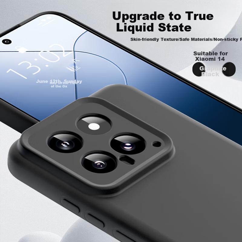 Xiaomi 14 Phone Case, Premium Liquid Silicone Soft, Full Lens Protection, Shockproof, Anti-Fingerprint,n, MI Plain Simple Outer In Black