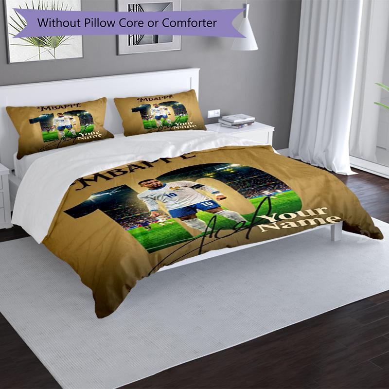 3pcs Custom Name Football Legend Printed Bedding Set Duvet Cover Closure Includes 1 Duvet Cover & 2 Pillowcases, Soft and Comfortable for All Seasons.