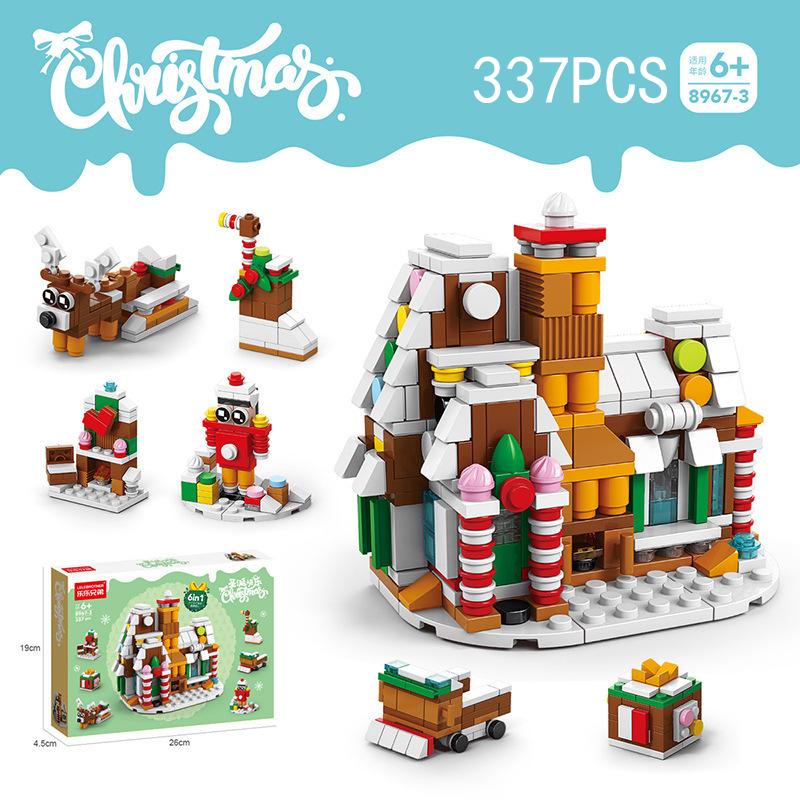 Ville Créative Village d'Hiver Père Noël Maison en Pain d'Épice Train de Noël Rennes Traîneau Ensembles Blocs de Construction Jouets pour Enfants Cadeau