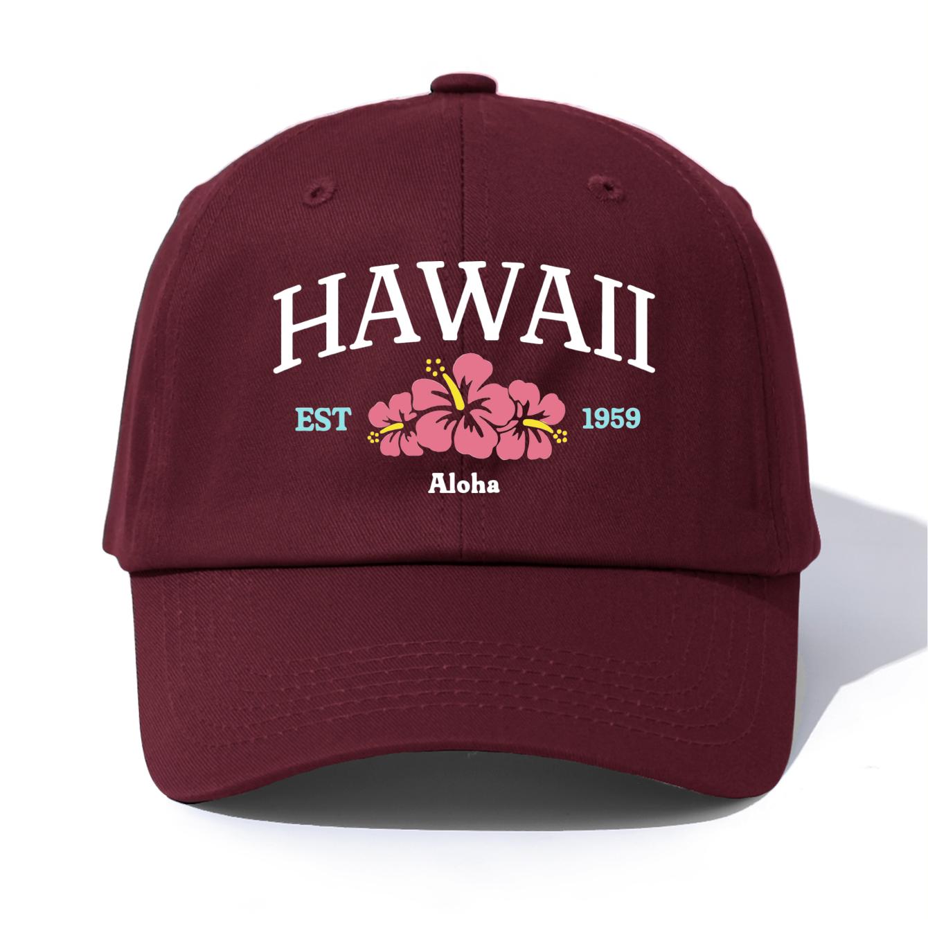 

1pc HAWAII Print Baseball Cap for Adults, Minimalist Retro Style Casual Soft Adjustable Dad Hat, Perfect As Gift вина червоного кольору