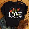 Fashion Women T Shirt Flower Printed T Shirt Casual Black Tops 90s Ladies Girl Tee Shirt Female Harajuku Graphic T -Shirt