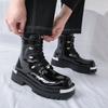Men’s Thick Sole Platform Punk Patent Leather Boots Elevator Street Style Big Head Motorcycle Boots High Boots Plus Size