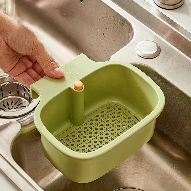 Multifunctional Drainage Bowl Leak-Proof Filter Basket Household Accessories 2-in-1 Sink Filter Basket with Press Opening Rod