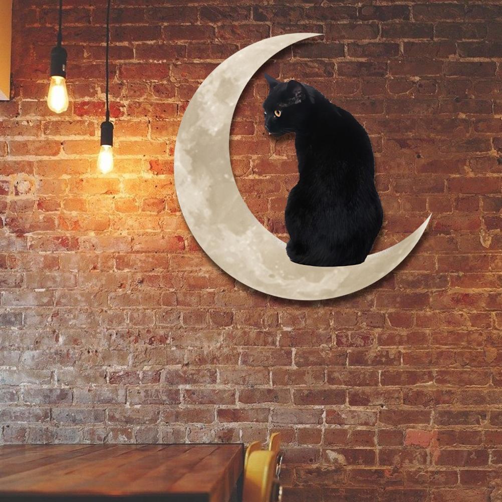 Metal Black Cat Moon Hanging Sign Cat On The Moon Wall Hanging Pendant Home Indoor Decor Gifts