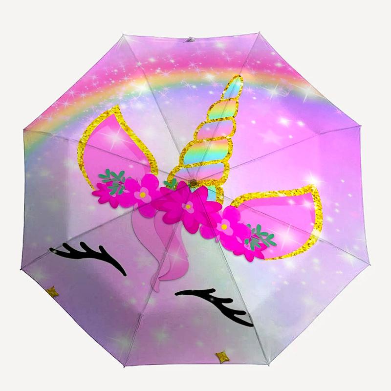

1PC Unicorn Rainbow Umbrella-8-Rib Reinforced Portable Folding Travel Suitable for All Seasons Outdoor Daily -Z0480