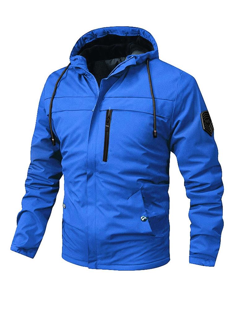 

2024 Winter Plus Size American Casual Men s Hooded Jacket with Velvet Lining S королівський синій колір