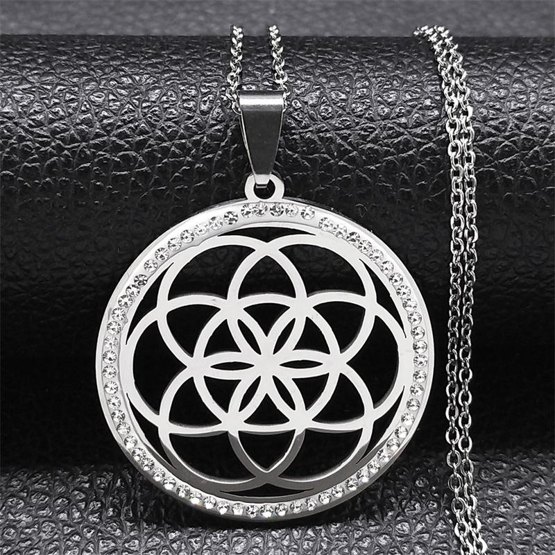 Collana Mandala Fiore della Vita in Acciaio Inossidabile per Donne Uomini Geometria Sacra Seme della Vita Talismano Collana Gioielli joyas