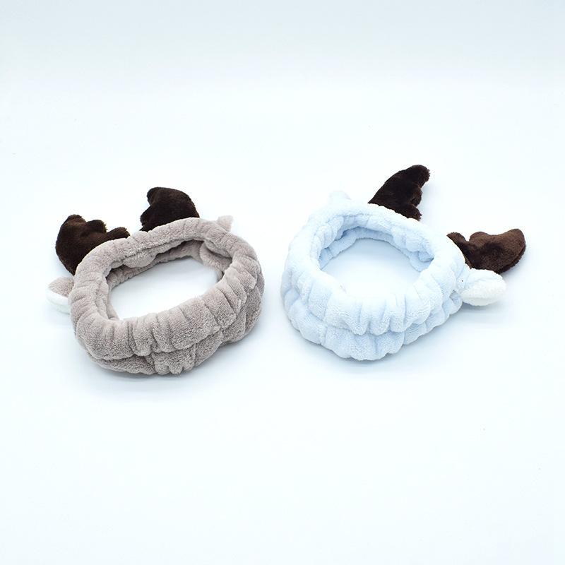 Women's Soft Coral Fleece Antlers Spa Bow Hair Band Facial Makeup Headband for Washing Face and Shower Use