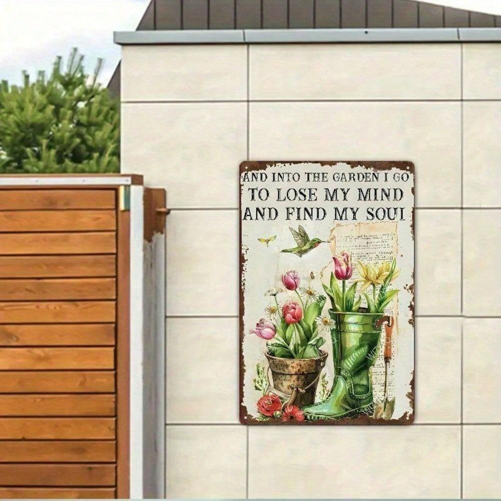 Vintage Metal Wall Art Sign Lose My Mind Find My Soul Rustic Garden Decor 8x12 Inch Floral Tulips Tin Plaque