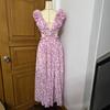 Autumn Europe, America, New Fashion and Leisure Home Floral Backless Waist Temperament French Dress Women