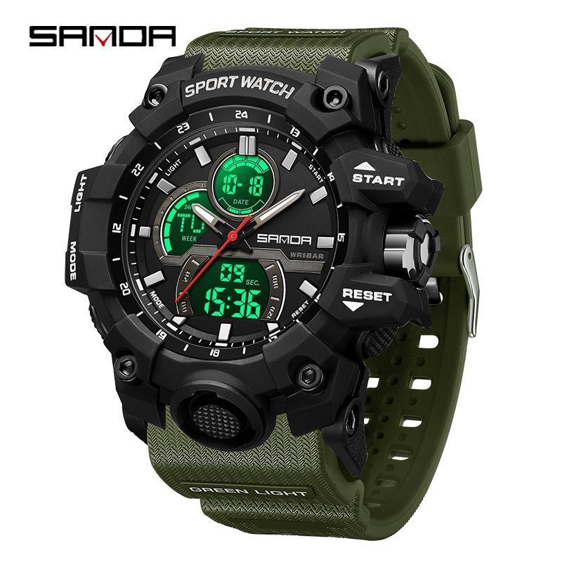 SANDA Multifunctional Military Watch for Men Dual Display Digital Waterproof Luminous Mens Wristwatches Quartz Clock Sport Watches
