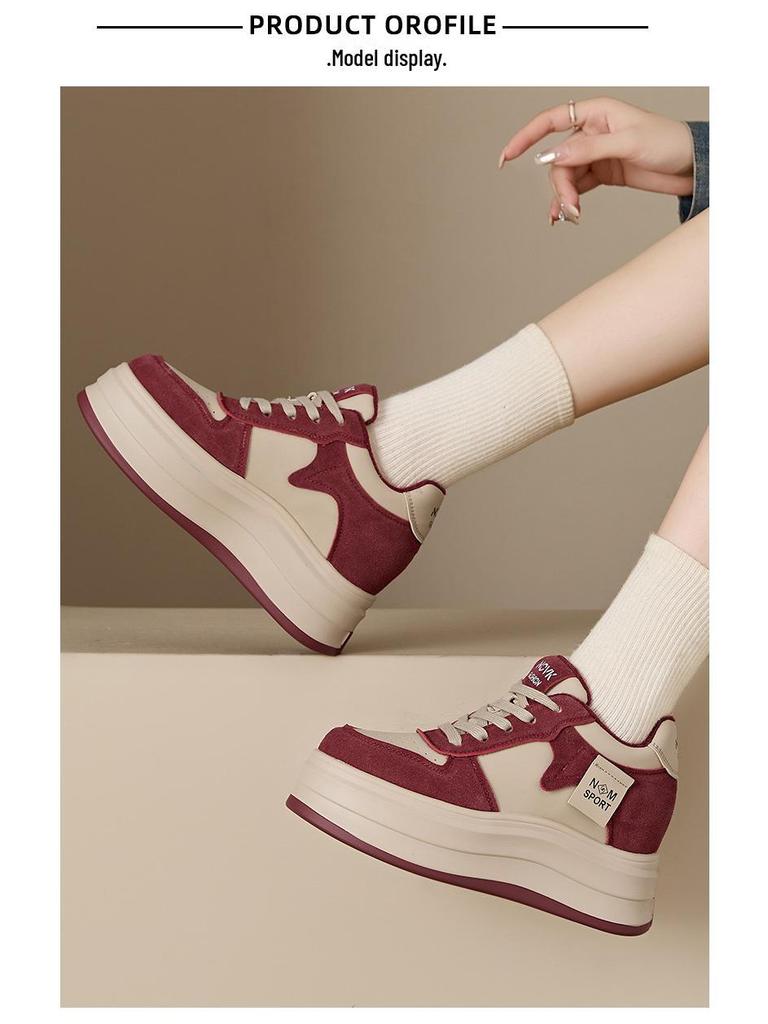 Women's 2024 Genuine Leather & Velvet Dad Shoes: Autumn/Winter Thick-Soled, Height-Enhancing, Versatile Casual White Shoes