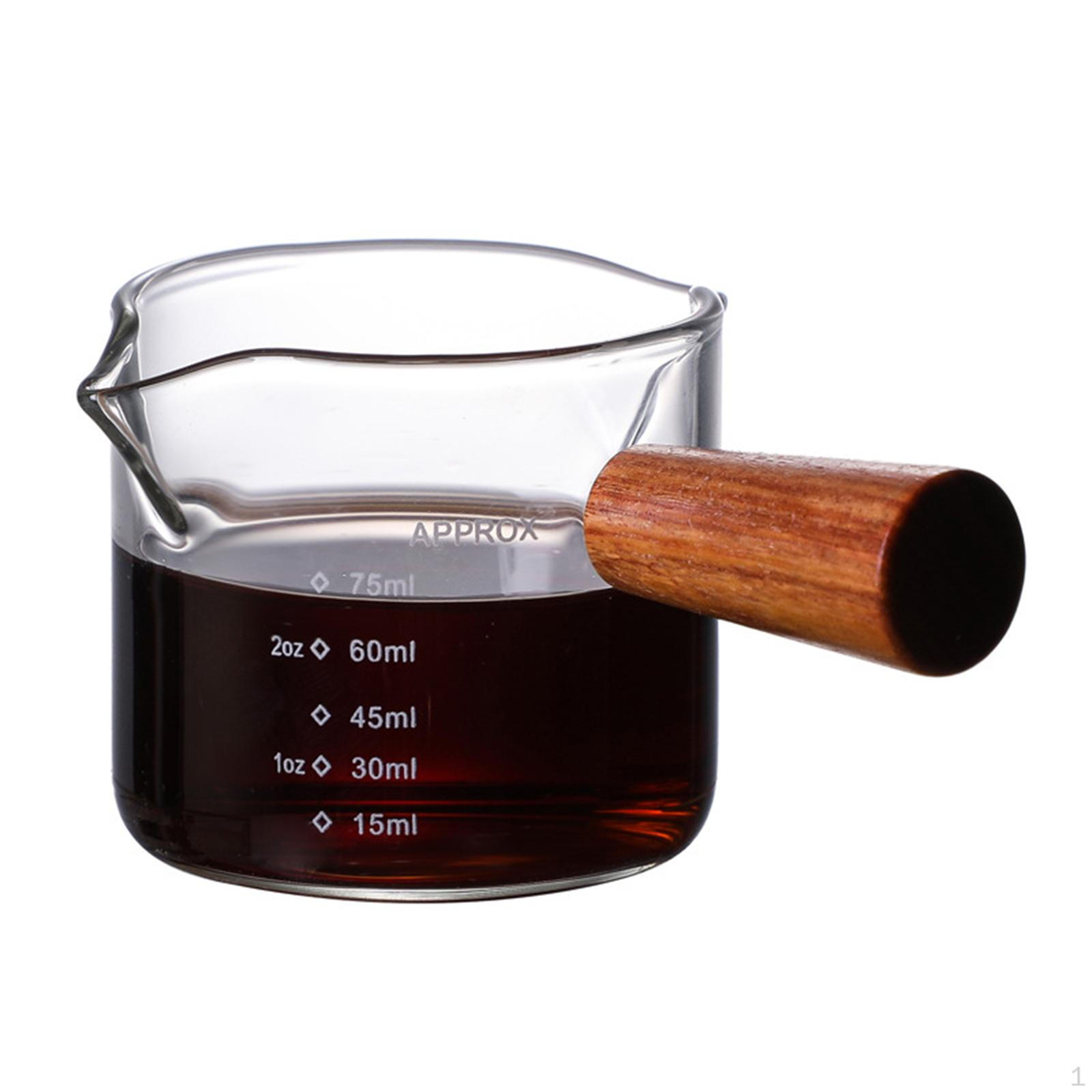 Double Measuring Cup Espresso with Wooden Handle 51-100ML for Barista Sauce Bar Cocktail Coffee A