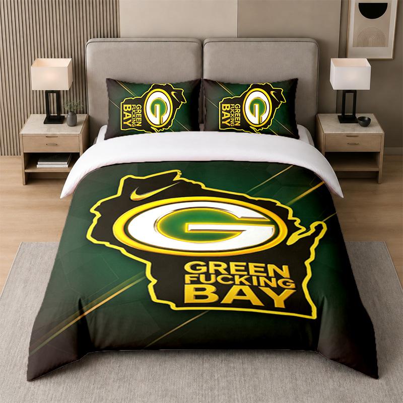 3Pcs Bedding SetGreen Bay Packers Soft Bed Sheet and Two Pillowcases Home Bedroom Decor