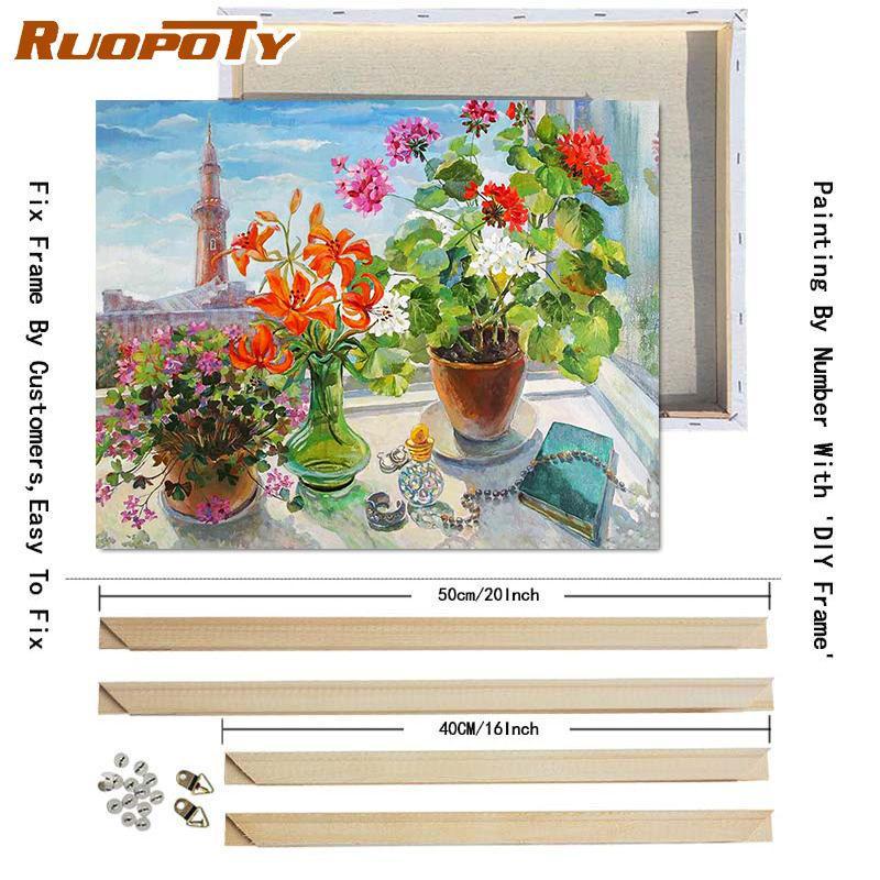 RUOPOTY Painting By Number Flower Drawing Canvas Acrylic Handpainted Pictures By Number Wall Art For Adults Home Decoration