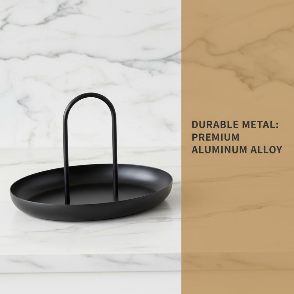 Round Shape Serving Tray Aluminum Alloy, ABS Storage Tray Jewelry Tray  Dining Room Table чёрный