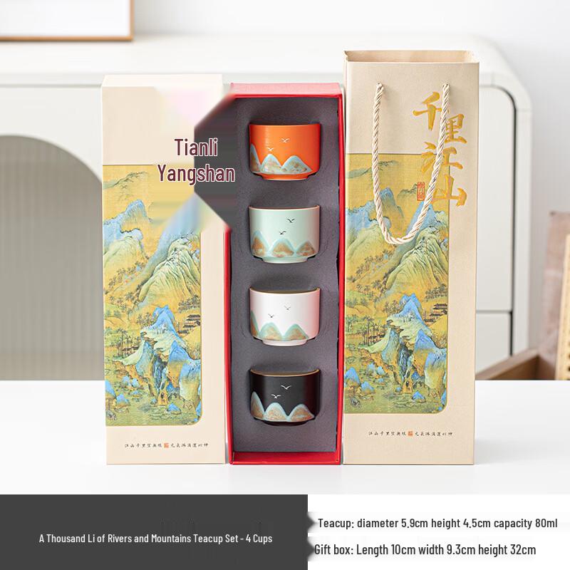 Shangqi Qianli Jiangshan Hand-Painted Ceramic Tea Cup Gift Set