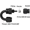 4AN PTFE Hose End Fitting 180 Degree Elbow Swivel Aluminum Black