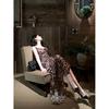 Spice Girl Leopard Print Suspender Halter Strap Dress Women's Summer Pure Desire Temperament Versatile and Thin Dress Split-ended Long Dress