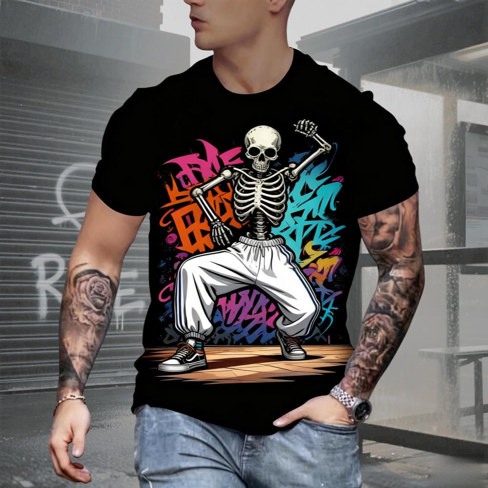 Summer AI Fashion Men's Skull Printed T-Shirts Breathable Short Sleeve Tee O-Neck Men's Clothing Vintage Comfort Y2k Women's Clothes