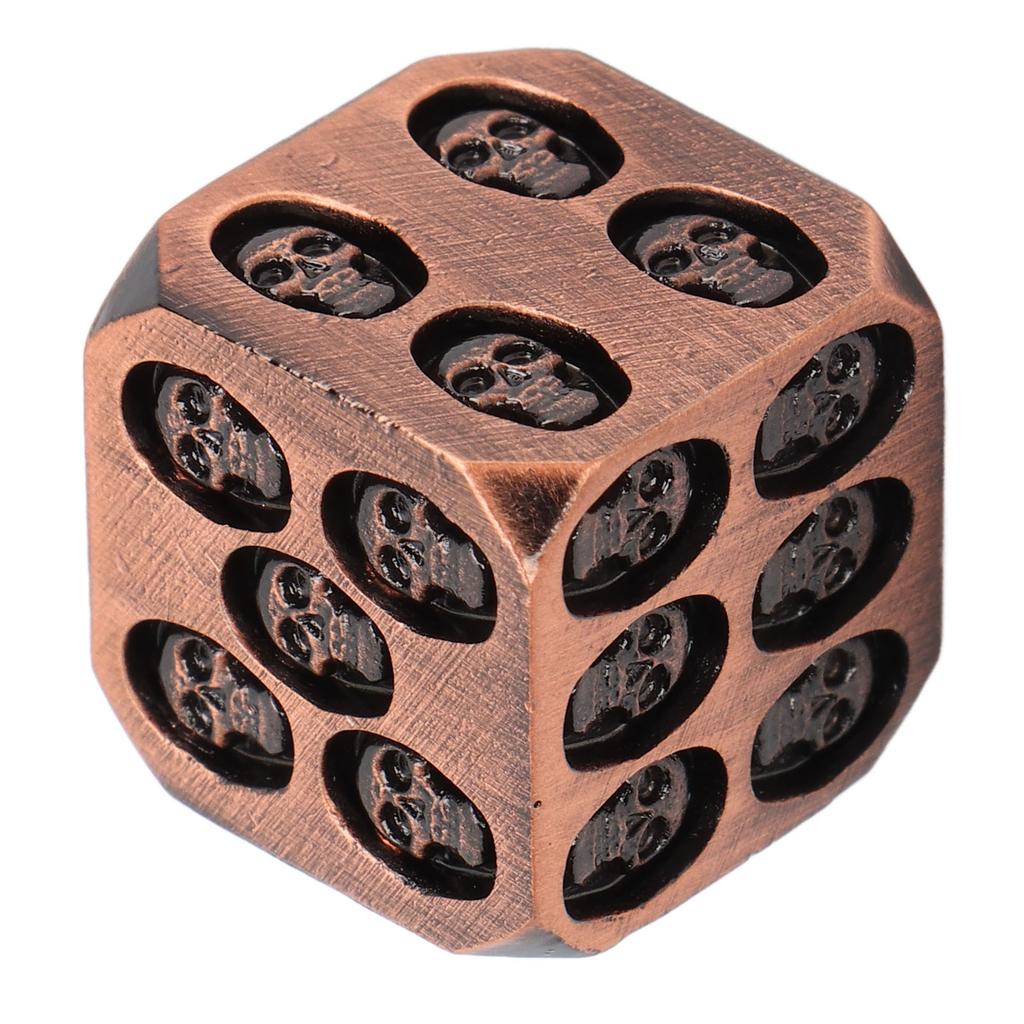 7pcs Metal Dice Set Exquisite Square Inlaid Skull Pattern Dice Board Game Props for Holiday Party Antique Red Bronze