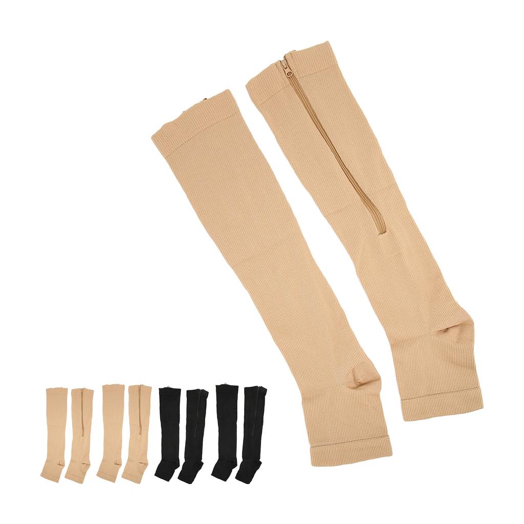 Nylon Compression Stockings Zipper Design Promote Blood Circulation Open Toe Compression Stockings