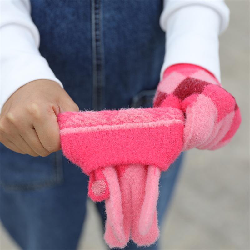 Wool Thermal Gloves Women'S Autumn Touch Screen Riding Cute Winter Cycling Student Five Fingers Velvet Ins Knitting