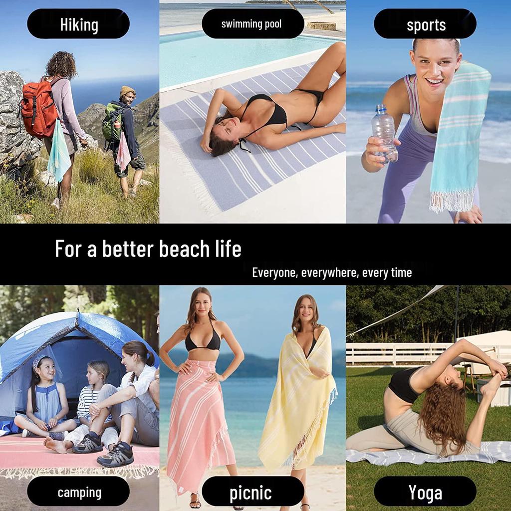 Extra-Large Sand-Free Turkish Beach Towel for Travel, Pool, and Bath